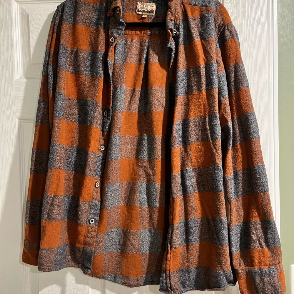 Plaid Men's Shirt in Orange and Gray